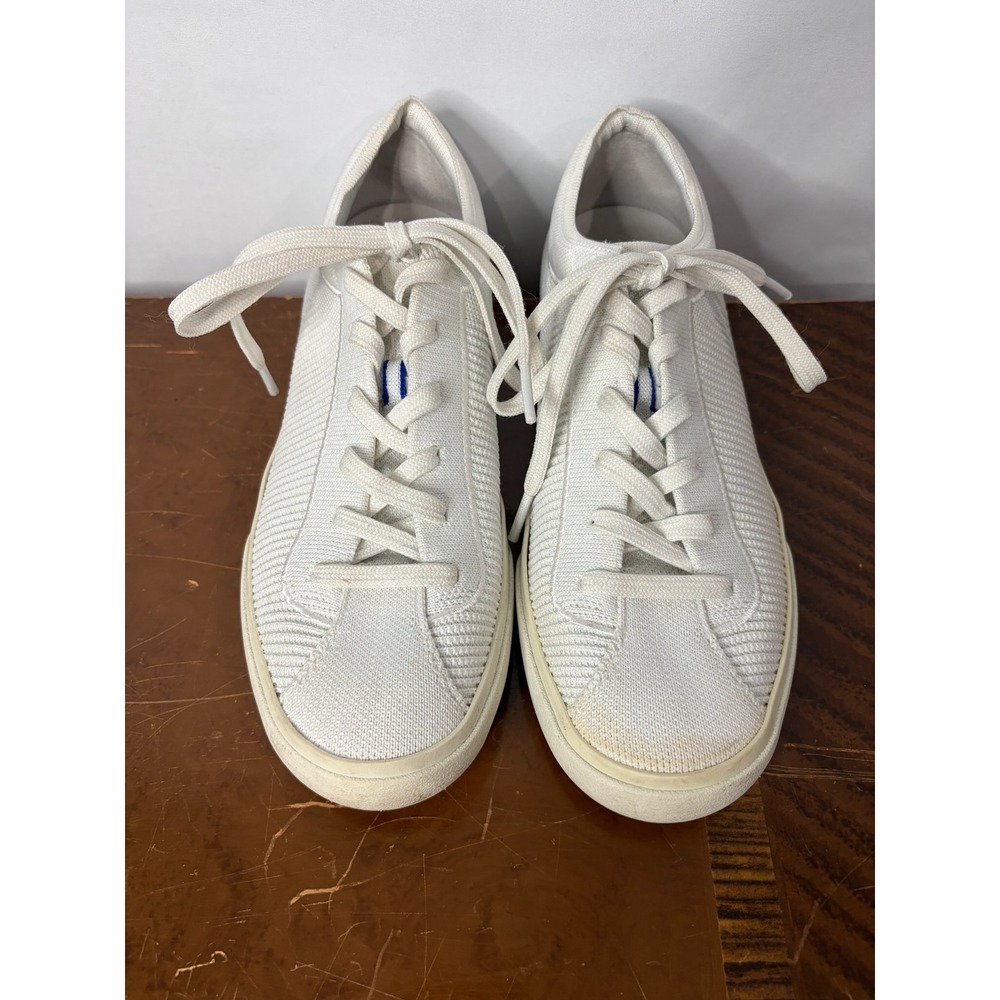 Rothys RS01 Sneakers Womens 8 Bright White Knit Lace Up Low Top Shoes Luxury